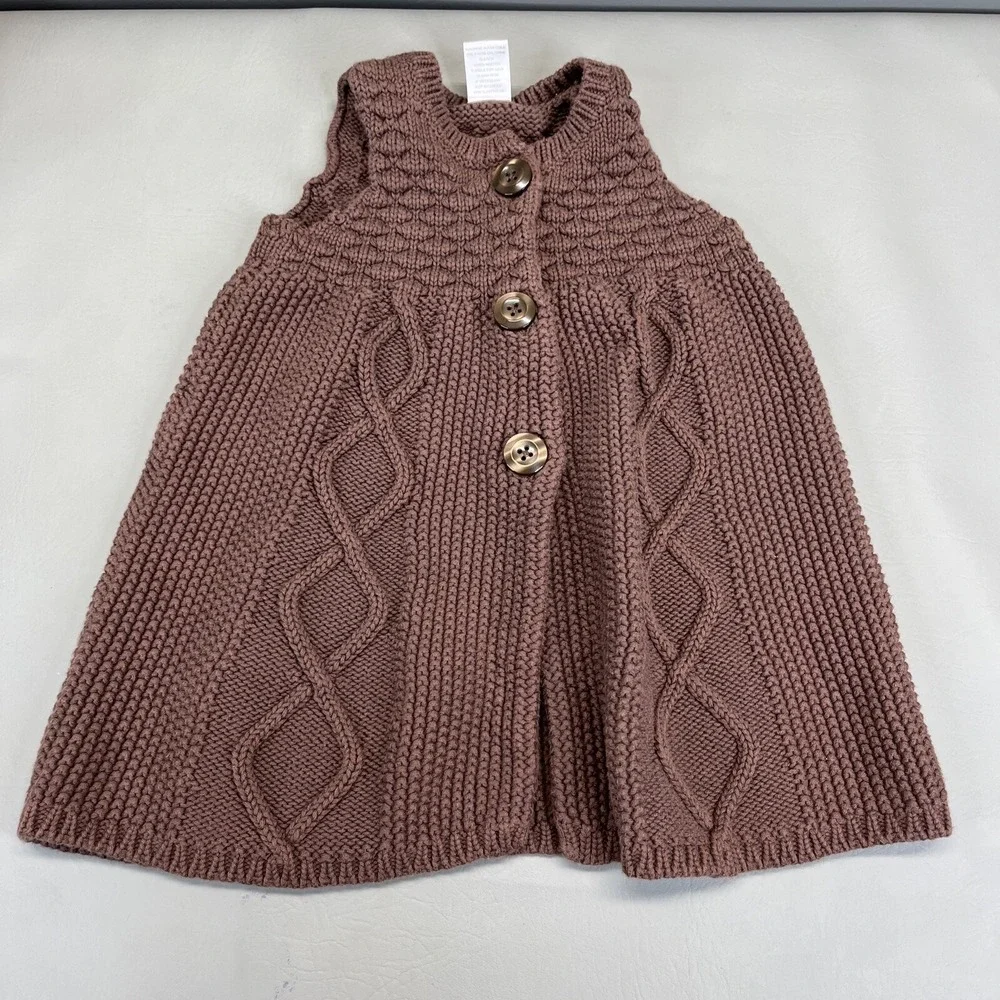 Gymboree Brown Waffle Knit Sweater Button Up Tank Top Cardigan Size 4